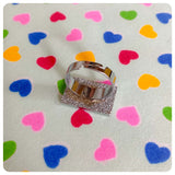 RETRO 80’s PINK ENAMEL CASSETTE TAPE RING MUSIC MIXTAPE ADJUSTABLE SIZE GIFT BOX