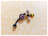CUTE RETRO BLACK YELLOW GOLD ENAMEL HONEY BEE CRYSTAL GEMS SURGICAL STEEL NAVEL BELLY BAR RING BODY PIERCING