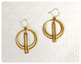 VINTAGE ANTIQUE GOLD BRASS SIMPLE MINIMAL TRIBAL GEOMETRIC DECO HOOP EARRINGS