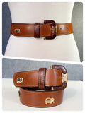 VINTAGE 70’s 80’s DEEP TAN LEATHER GOLD BRASS ELEPHANT STUD CINCH WAIST BELT 6-10 BOHEMIAN