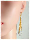 HANDMADE CLEAR QUARTZ LONG POINT GLASS CRYSTAL ART DECO CHANDELIER RENAISSANCE GOLD CONE ORNATE FILIGREE DROP EARRINGS RETRO BIRTHSTONE BOHO