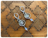 HANDMADE OXIDISED ANTIQUE SILVER INDIAN SUN MOON DAINTY SPINNER MOONSTONE CELESTIAL HUGGIE HOOP EARRINGS RETRO BOHO