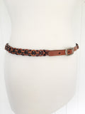 VINTAGE 70’s 80’s SKINNY WOVEN DEEP TAN LEATHER BELT BOHEMIAN