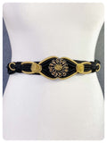 VINTAGE 80’s BLACK & GOLD WOVEN EMBELLISHED BEAD CINCH WASPIE WAIST BELT UK 10-12