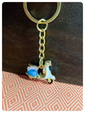 CUTE VINTAGE RETRO MINI 3D SCOOTER MOD ENAMEL BLUE WHITE KEYRING KEYCHAIN