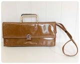 VINTAGE 1950’s RENATA ART DECO GOLD PATENT LEATHER CLUTCH BAG HANDBAG