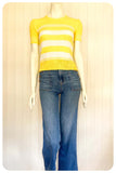 VINTAGE 1970s YELLOW & WHITE STRIPE STRIPY RETRO SKINNY RIB JUMPER TOP T SHIRT UK6-10