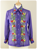 VINTAGE 1970’s PURPLE EMBROIDERED BLOUSE SHIRT BOHO TOP UK8