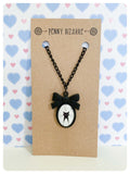 HAND CRAFTED CUTE BLACK CAT BOW CAMEO RESIN NECKLACE QUIRKY KAWAII RETRO