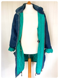 VINTAGE 80’s MUSTANG BAGGY BLUE DENIM FISHTAIL PARKA JACKET COAT VIVID TURQUOISE LINING L/XL