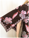 VINTAGE 70’s INDIAN LEAF PRINTED EMBROIDERED COTTON KAFTAN MAXI DRESS 8