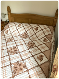 VINTAGE 1950’s 1960’s CANDLEWICK BEDSPREAD FITTED VALANCE THROW BROWNS WHITE DOUBLE BED BOHO