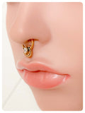 GOLD CLEAR CRYSTAL TRIBAL INDIAN HORSESHOE NON PIERCED CLIP ON FAKE SEPTUM RING