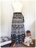 VINTAGE 90’s HIGH WAISTED COTTON INDIAN ELEPHANT WRAP MAXI SKIRT SARONG HIPPIE BOHO UK8-14