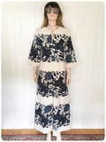 VINTAGE 70’s THAI COTTON BIG CAT PRINT KAFTAN MAXI DRESS 10-12