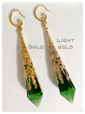 HANDMADE EMERALD GREEN LONG POINT GLASS CRYSTAL ART DECO CHANDELIER RENAISSANCE GOLD CONE ORNATE DROP EARRINGS RETRO BIRTHSTONE BOHO