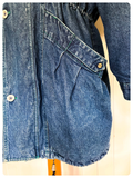 VINTAGE 80’s MUSTANG BAGGY BLUE DENIM FISHTAIL PARKA JACKET COAT VIVID TURQUOISE LINING L/XL