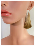 VINTAGE ANTIQUE PURE COPPER HUGE FAN EARRINGS SIMPLE GEOMETRIC MINIMAL TRIBAL