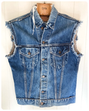 VINTAGE 80’s LEVI’S USA MADE DISTRESSED BLUE DENIM GILET TRUCKER WAISTCOAT VEST JACKET XS