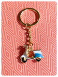 CUTE VINTAGE RETRO MINI 3D SCOOTER MOD ENAMEL BLUE WHITE KEYRING KEYCHAIN
