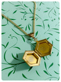 VINTAGE ANTIQUE GOLD BRASS HEXAGON LOCKET MINIMAL NECKLACE