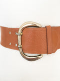 VINTAGE 80’s WIDE DEEP TAN LEATHER CINCH WAIST BELT
