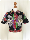 VINTAGE 1970’s FLOWER POWER CROPPED BOLERO JACKET BLOUSE SHIRT BOHO UK8-10