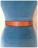 VINTAGE 70’s 80’s DEEP TAN THICK LEATHER WAIST JEANS BELT WESTERN BUCKLE 28-32 INCHES