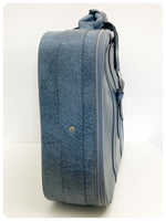 VINTAGE 1960’s 70’s BLUE FAUX LEATHER HAND LUGGAGE WEEKEND BAG CASE RETRO SUITCASE