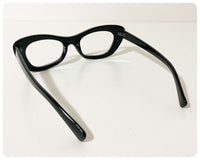 VINTAGE RETRO 1950’s 50s BRAND NEW DEAD STOCK CLEAR LENS BLACK CAT EYE GLASSES CHUNKY THICK FRAMES