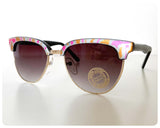 VINTAGE 1980’s BRAND NEW DEAD STOCK PINK GOLD BLACK SPRAY PATTERN WAYFARER CLUBMASTER SUNGLASSES RETRO KITSCH