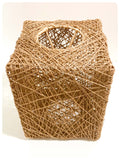 VINTAGE RETRO NATURAL JUTE HAND WOVEN SQUARE RATTAN WICKER LIGHT SHADE BOHO TIKI