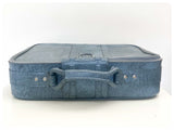 VINTAGE 1960’s 70’s BLUE FAUX LEATHER HAND LUGGAGE WEEKEND BAG CASE RETRO SUITCASE