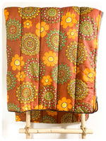 VINTAGE 1960’s 70’s ORANGE BROWN SLEEPING BAG FLORAL FLOWER POWER MANDALA RETRO CAMPER CARAVAN FESTIVAL CAMPING