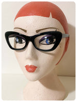 VINTAGE RETRO 1950’s 50s BRAND NEW DEAD STOCK CLEAR LENS BLACK CAT EYE GLASSES CHUNKY THICK FRAMES