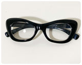 VINTAGE RETRO 1950’s 50s BRAND NEW DEAD STOCK CLEAR LENS BLACK CAT EYE GLASSES CHUNKY THICK FRAMES