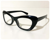 VINTAGE RETRO 1950’s 50s BRAND NEW DEAD STOCK CLEAR LENS BLACK CAT EYE GLASSES CHUNKY THICK FRAMES