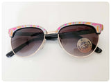 VINTAGE 1980’s BRAND NEW DEAD STOCK PINK GOLD BLACK SPRAY PATTERN WAYFARER CLUBMASTER SUNGLASSES RETRO KITSCH