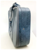 VINTAGE 1960’s 70’s BLUE FAUX LEATHER HAND LUGGAGE WEEKEND BAG CASE RETRO SUITCASE