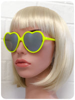 True Vintage 90s Big Oversize Neon Yellow Mirror Lens Heart Shape Lolita Sunglasses Brand New Dead Stock UV400