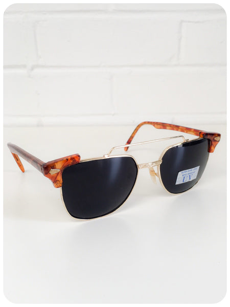 Classic Vintage 80s Tortoise Shell Quarter Frame Clubman Wayfarer Sunglasses Brand New Deadstock
