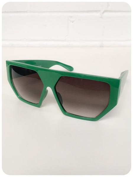 Vintage 90s Oversize Green Geometric Hexagon Indie Rave Grunge Sunglasses Dead Stock UV400