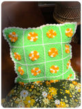 VINTAGE 70’s HAND CROCHET GRANNY SQUARE FLOWERS CUSHION COVER
