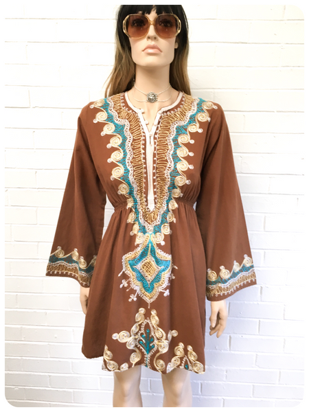 VINTAGE 70’s INDIAN EMBROIDERED COTTON DRESS SMOCK TUNIC 10 - 12