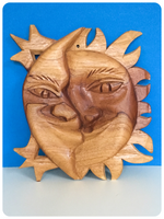 VINTAGE HAND CARVED WOODEN SUN & MOON UNITY WALL PLAQUE BOHO HIPPIE