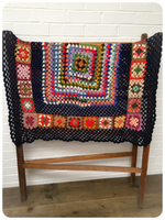 Vintage 70’s Style Bohemian Hand Crochet Granny Square Blanket
