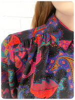 Vintage 80’s Semi Sheer Bright Paisley Pattern Boho Blouse Top Shirt UK 8 - 12