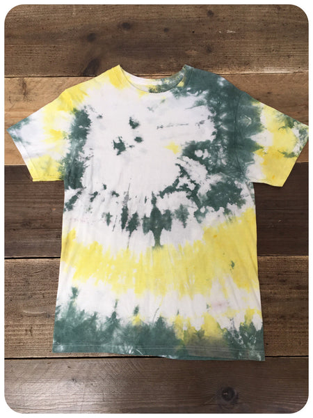 Original 80s/90s Stone Roses Style Washed Out Yellow Green White Tie Dye Tee T-Shirt Size XS