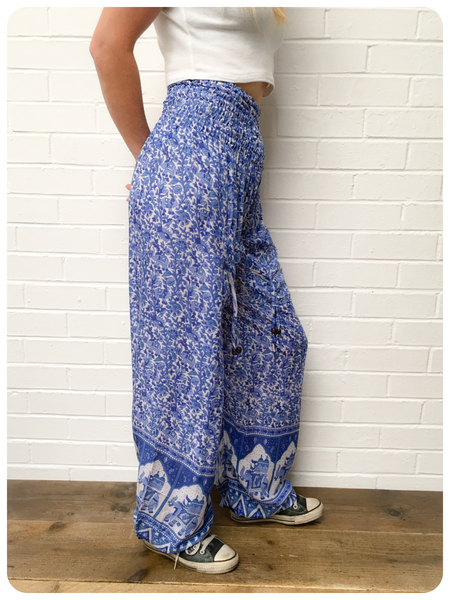 Wide Flare Block Indian Print Palazzo Summer Trousers Indian Cotton Pants |  eBay