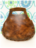 Vintage 70s Bohemian Tooled Deep Tan Leather Saddle Bag Handbag